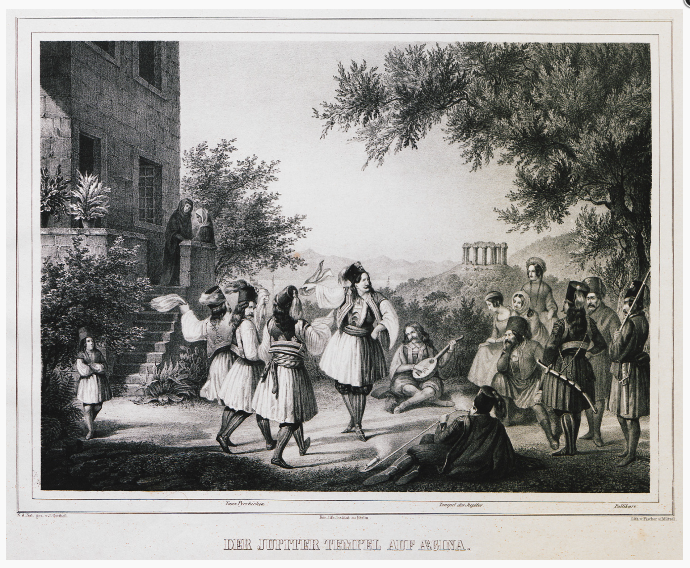 Σκηνή διασκέδασης στην Αίγινα- Στο βάθος ο Ναός της Αφαίας