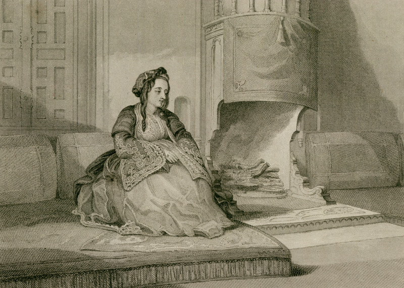 Έγγαμη γυναίκα ελληνικής οικογένειας καθισμένη σε σοφά στον γυναικωνίτη