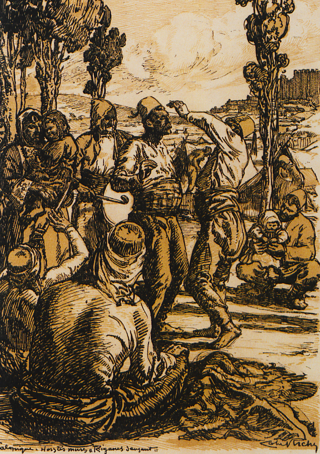 Τσιγγάνοι που χορεύουν έξω από τα τείχη της Θεσσαλονίκης