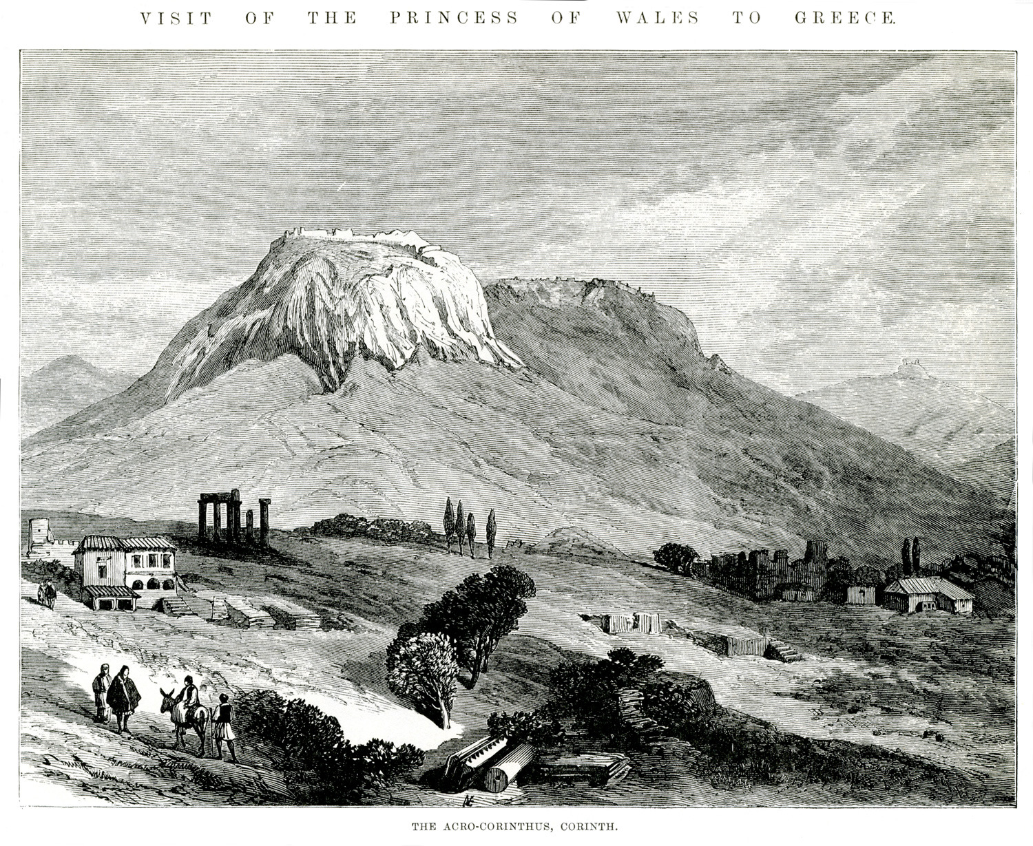 Άποψη της αρχαίας Κορίνθου με τον Ακροκόρινθο και τον Ναό του Απόλλωνα