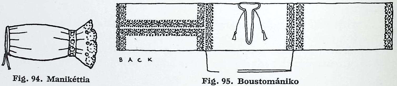 Ενδυμασία γυναίκας χωριού- Μαστιχοχώρια – Ολύμποι-          94. Μανικέτια 95. Μπουστομάνικο