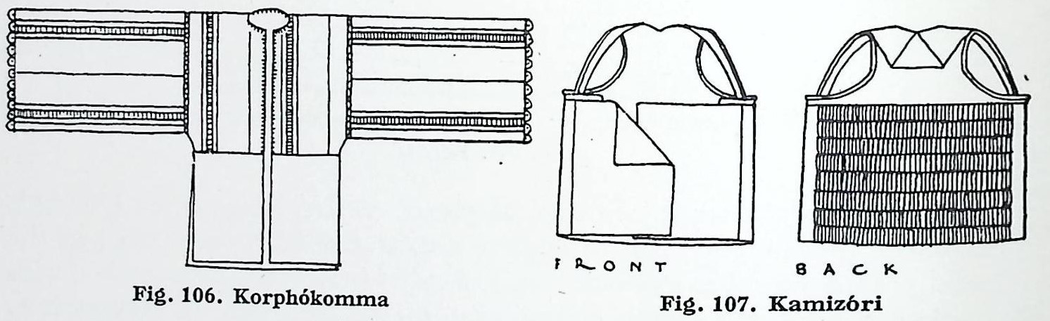 Ενδυμασία γυναίκας χωριού – Μεστά-                                         106.Κορφόκομμα   107.Καμιζόρι
