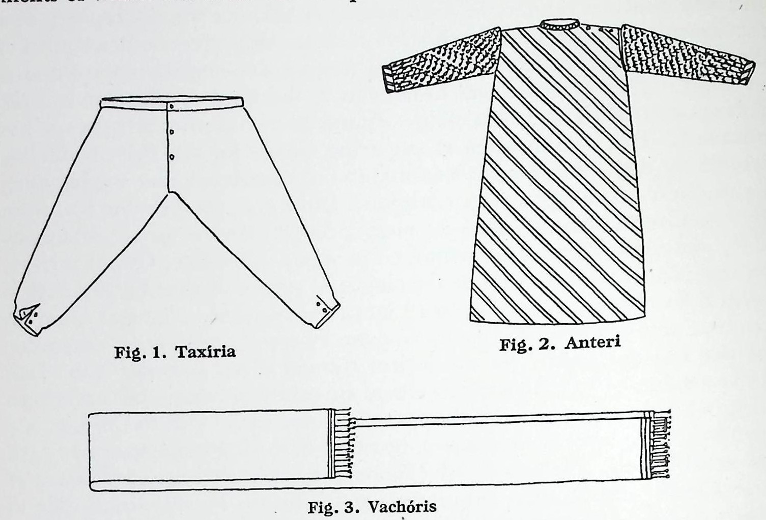 Ενδύματα ανδρών αριστοκρατών-   1.Ταξίρια ή ταξίνια                 2.Αντερί 3.Βαχώρης