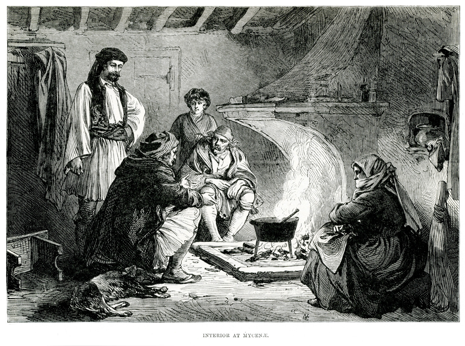 Κάτοικοι των Μυκηνών στην οικία τους, γύρω από τη φωτιά