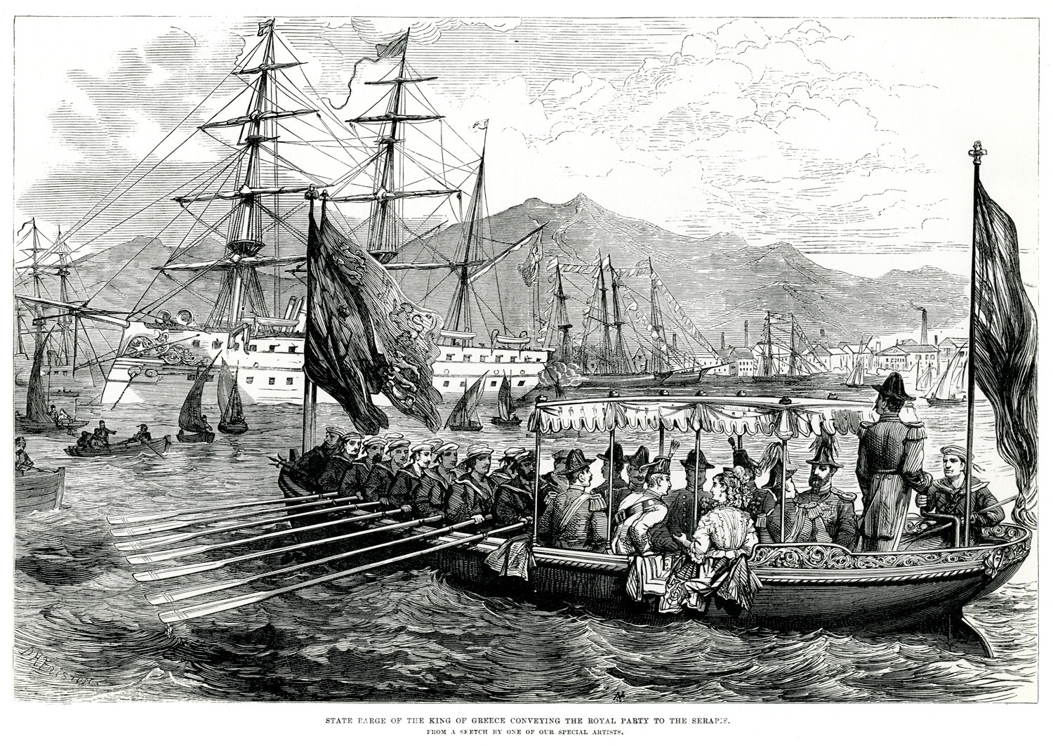 Μεταφορά του Γεώργιου Α΄και της συνοδείας του στο βρετανικό πλοίο Σέραπις