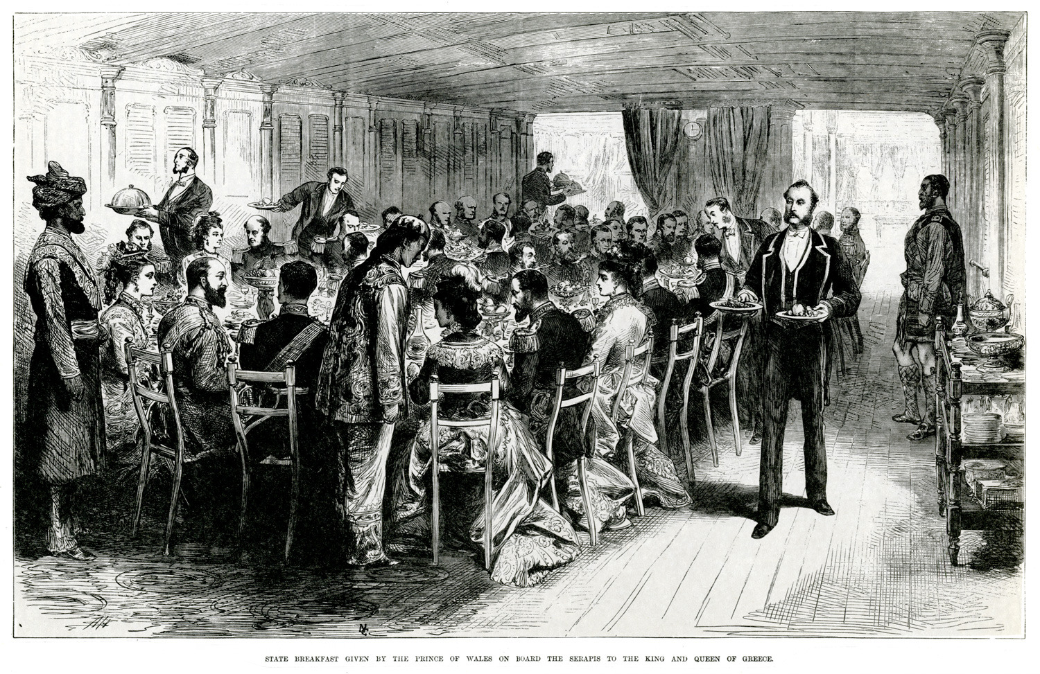 Ο Πρίγκιπας της Ουαλίας, αργότερα Εδουάρδος Ζ΄ της Αγγλίας, παραθέτει πρόγευμα στο ελληνικό βασιλικό ζεύγος στο πλοίο του (1875)