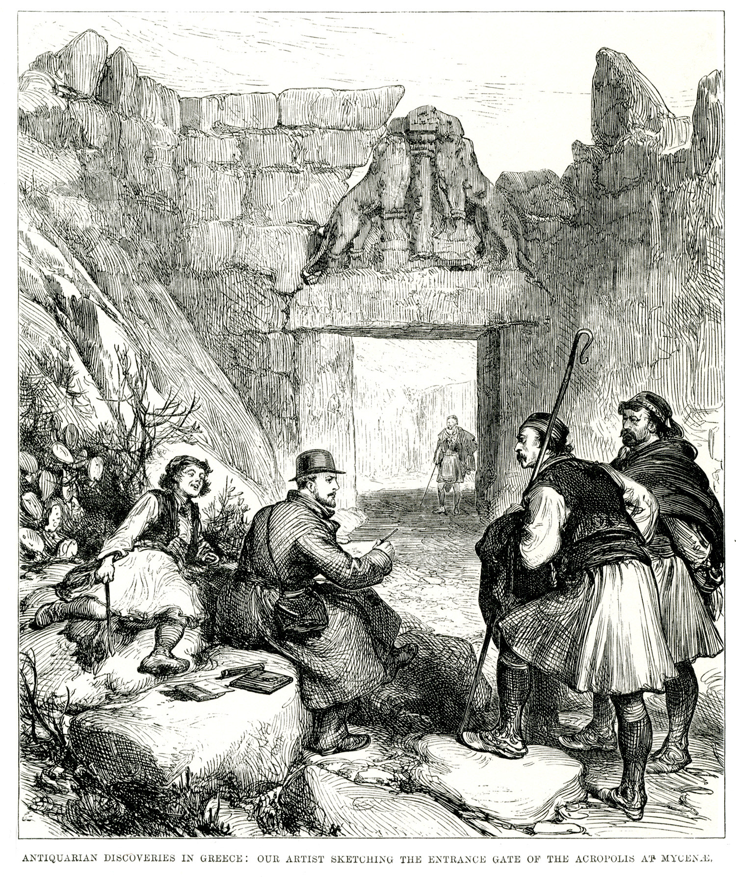 Σκιτσογράφος στην είσοδο της Πύλης των Λεόντων στις Μυκήνες