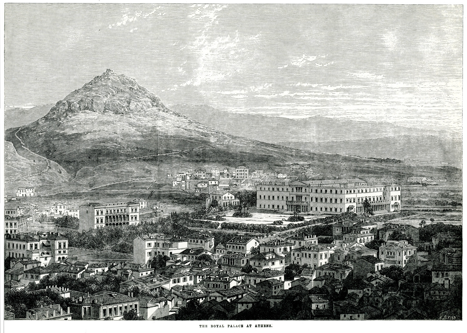 Τα Βασιλικά Ανάκτορα (Βουλή των Ελλήνων) και η γύρω περιοχή στα 1863