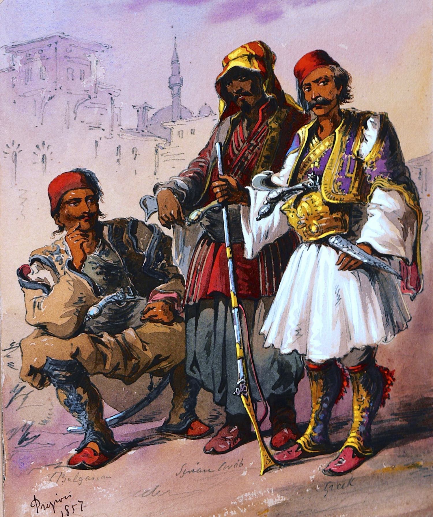Ένοπλοι οθωμανοί: Βούλγαρος (αριστερά)- Σύριος (μέση)- Αλβανός (δεξιά)